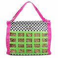 Load image into Gallery viewer, Jeffers Expression Extend-Feed Hay Bag for Horses & Livestock; pink trim, green hay net, black-and-white checker top.
