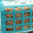 Load image into Gallery viewer, Jeffers Expression Extend-Feed Hay Bag for Horses & Livestock, teal webbed grid filled with hay

