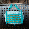 Load image into Gallery viewer, Jeffers Expression Extend-Feed Hay Bag for horses and livestock, teal lattice design
