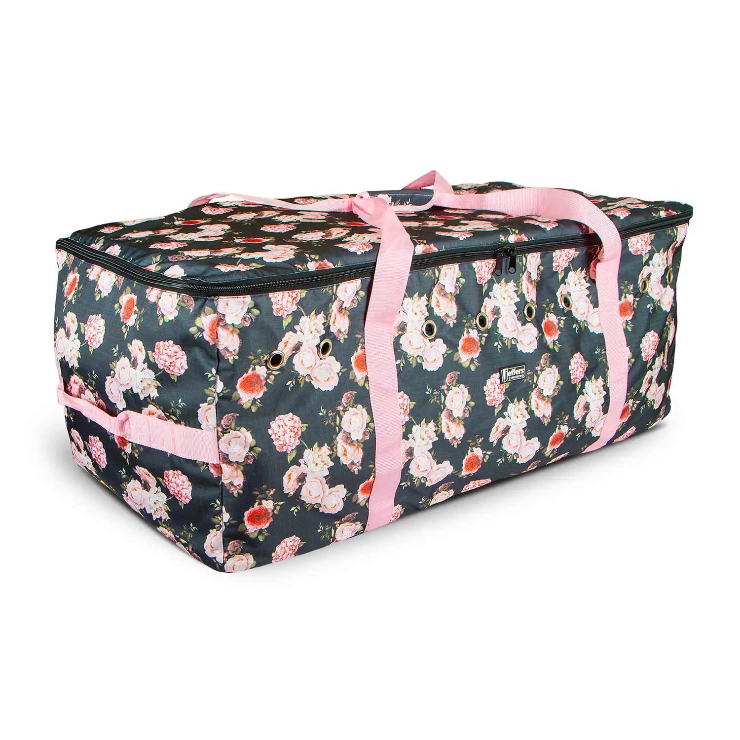 Jeffers Expression Full Hay Bale Tote Bag with navy floral print and pink handles.