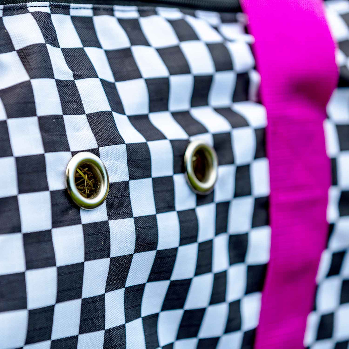 Jeffers Expression Full Hay Bale Tote Bag in black-and-white checkered fabric with pink strap