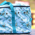 Bild in Galerie-Betrachter laden, Jeffers Expression Full Hay Bale Tote Bag, blue marble-pattern fabric with teal straps for farm use
