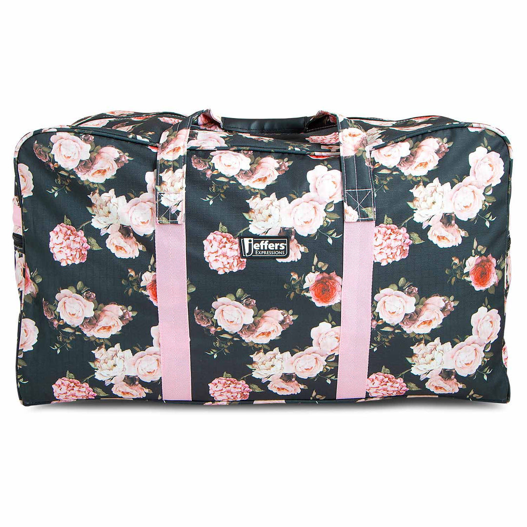 Jeffers Expression Equestrian Nylon Gear Bag duffel with pink handles and dark floral print