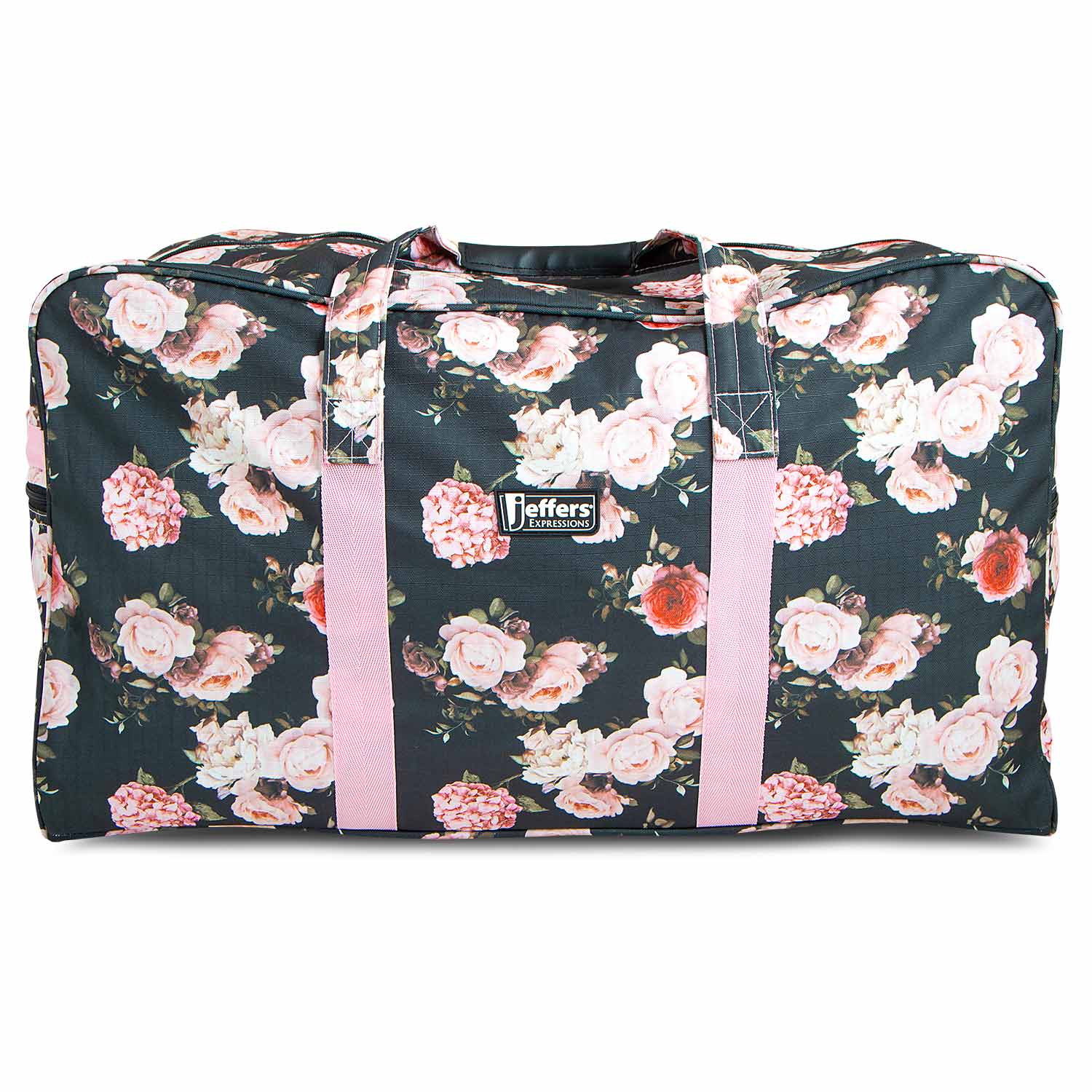 Jeffers Expression Equestrian Nylon Gear Bag duffel with pink handles and dark floral print