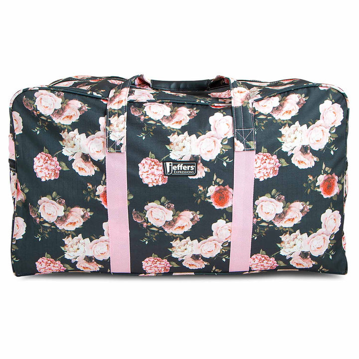 Jeffers Expression Equestrian Nylon Gear Bag duffel with pink handles and dark floral print