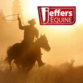 Load image into Gallery viewer, Jeffers Expression Horse Fan Bag with red Jeffers Equine logo atop an orange sunset silhouette of a rider.
