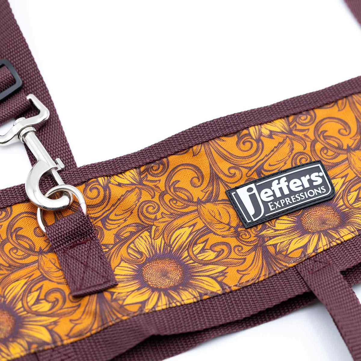 Jeffers Expressions Horse Fan Bag with orange sunflower print and burgundy straps and metal hardware