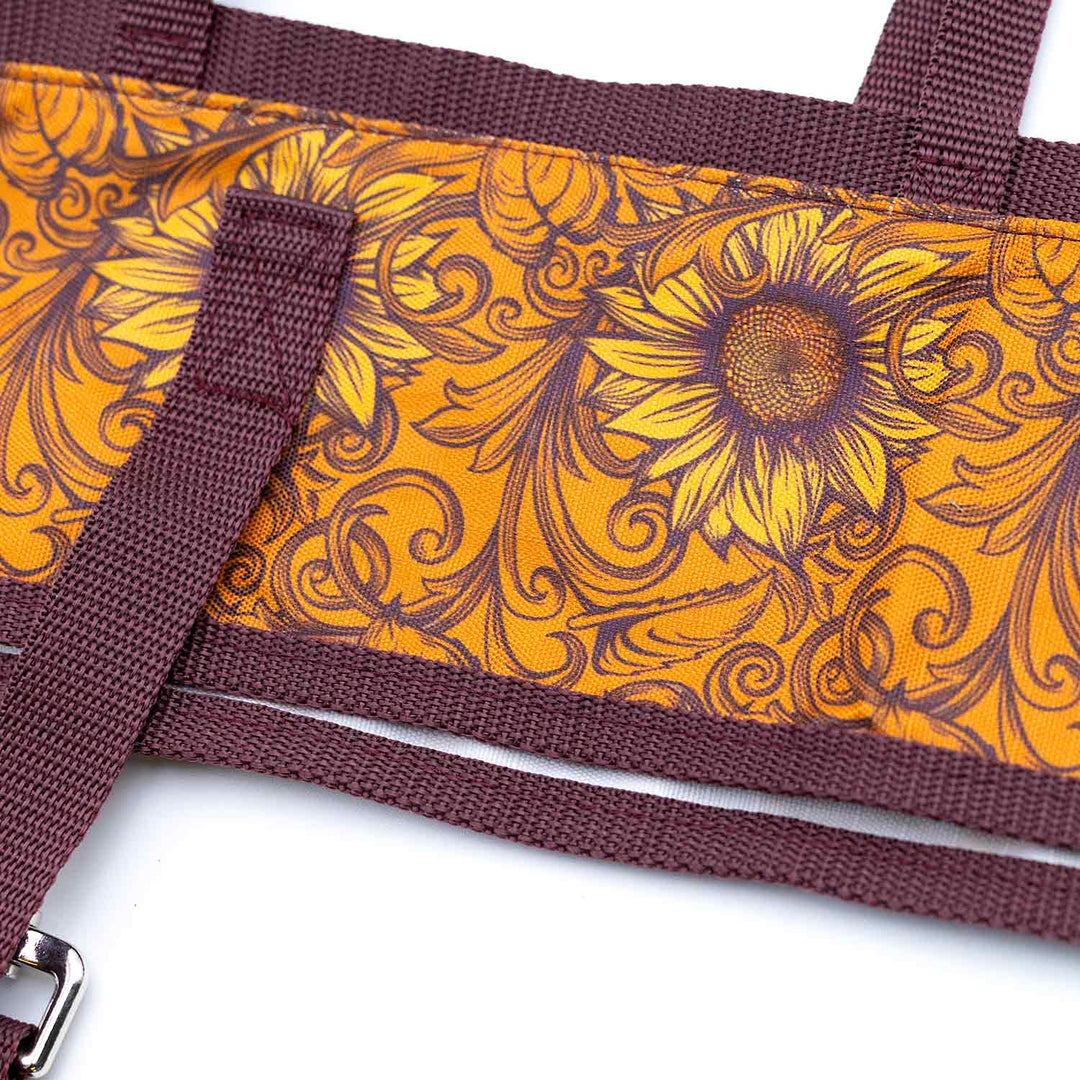Jeffers Expression Horse Fan Bag with burgundy straps and orange sunflower-patterned fabric