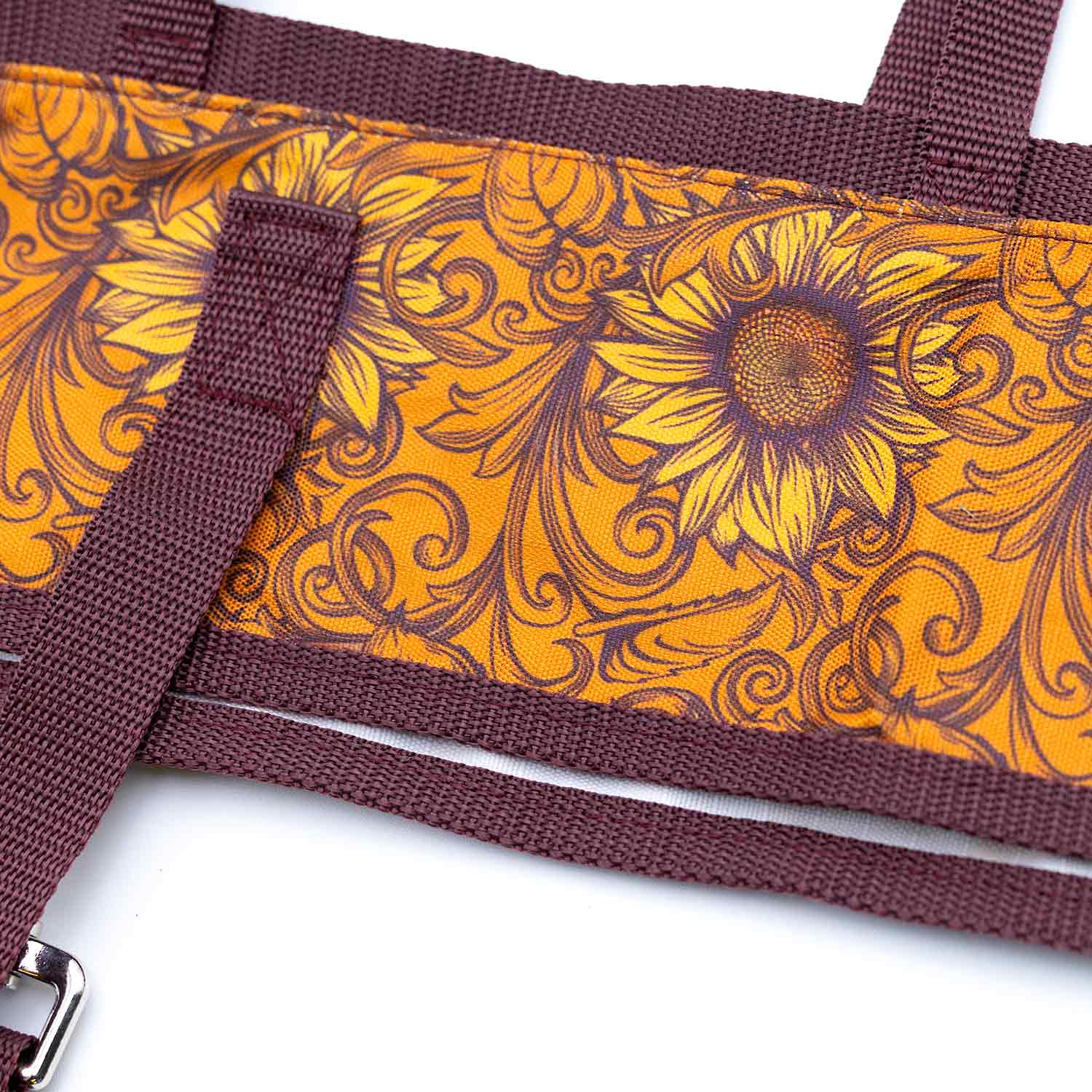 Jeffers Expression Horse Fan Bag with burgundy straps and orange sunflower-patterned fabric