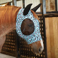 Bild in Galerie-Betrachter laden, Jeffers Expression Lycra Horse Fly Mask with Ears in turquoise leopard print
