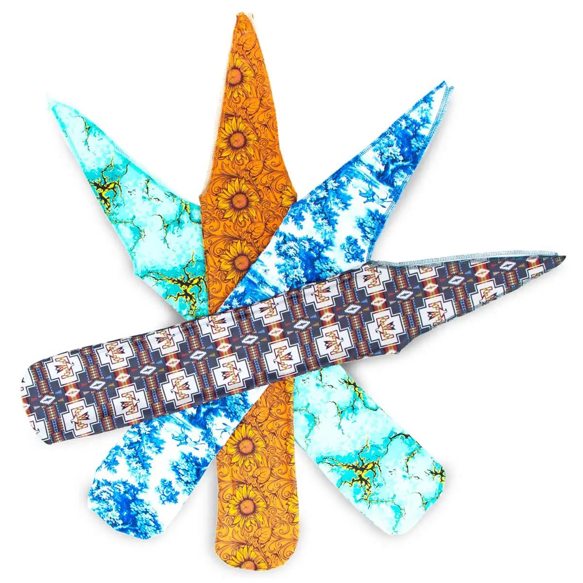 Jeffers Expression Lycra Horse Tail Bags, 24" long; six colorful prints in turquoise, orange, and blue.