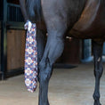 Load image into Gallery viewer, Jeffers Expression Lycra Horse Tail Bag, 24 inch, patterned geometric fabric on a black horse.
