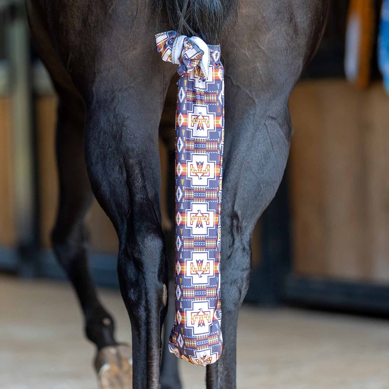 Jeffers Expression Lycra Horse Tail Bag, 24-inch long, navy with white and orange geometric print