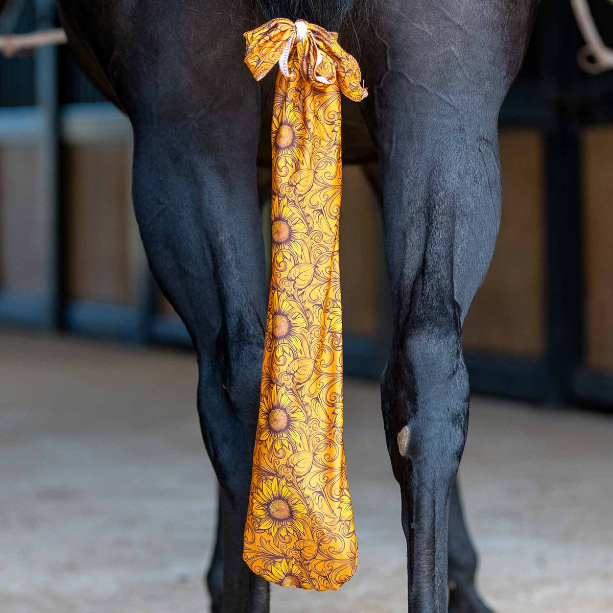 Jeffers Expression Lycra horse tail bag, 24-inch long, yellow sunflower print.