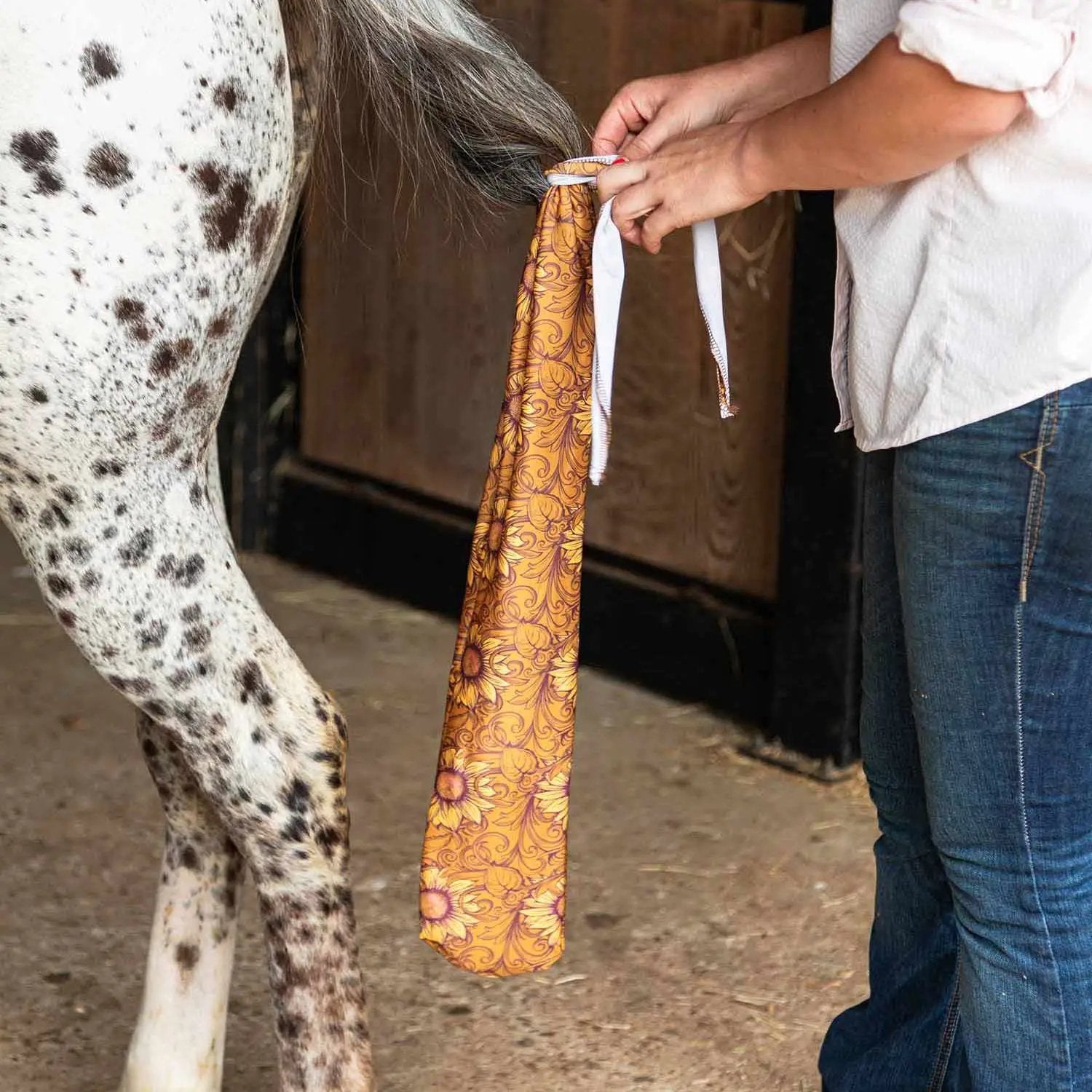 Jeffers Expression Lycra Horse Tail Bag, 24-inch long, orange floral pattern