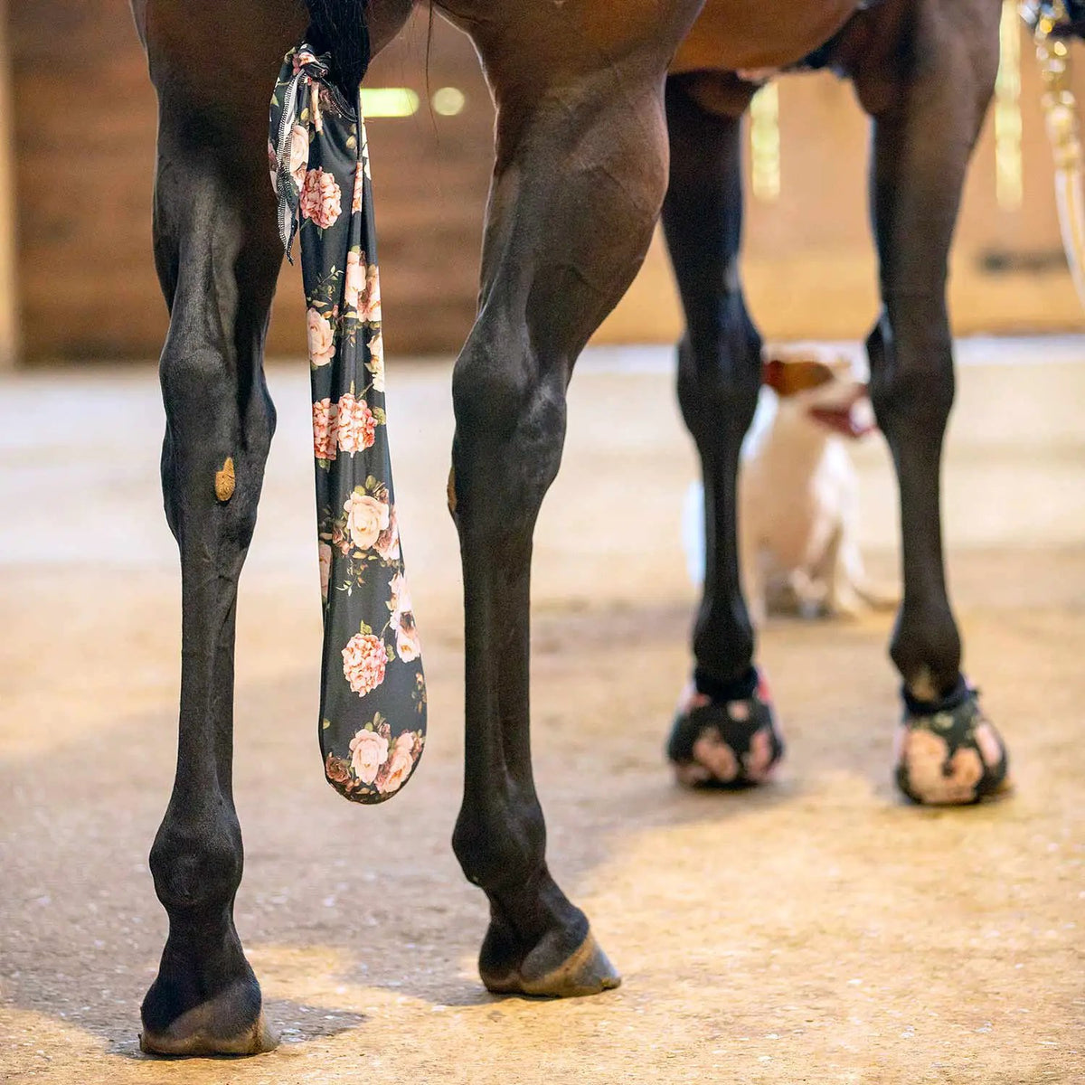 Jeffers Expression Lycra Horse Tail Bag, 24-inch long, dark floral print.