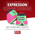 Bild in Galerie-Betrachter laden, Jeffers Expressions neon pink no-turn bell boots for horses with lime green trim; 2-pack
