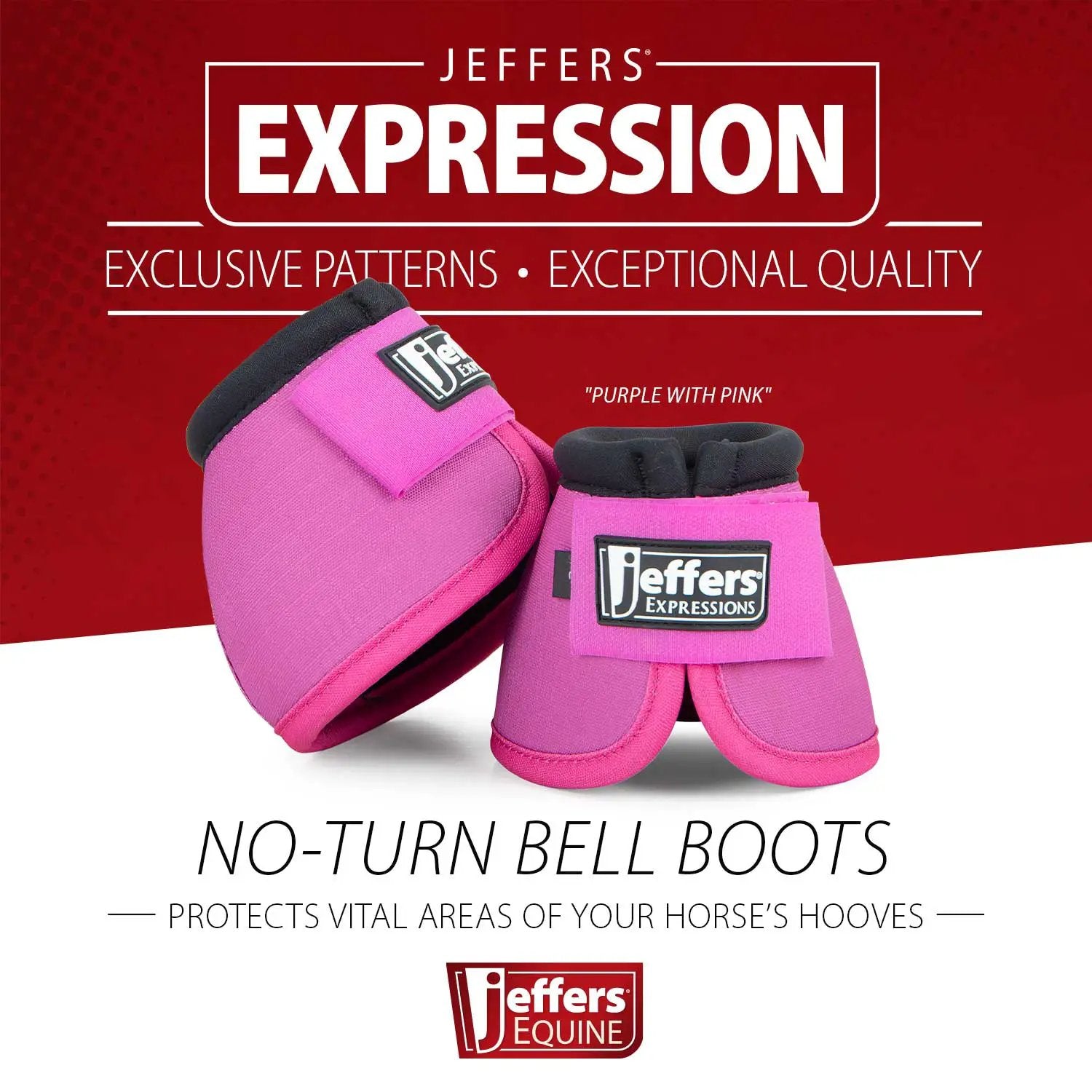 Jeffers Expression neon pink no-turn bell boots for horses, 2-pack