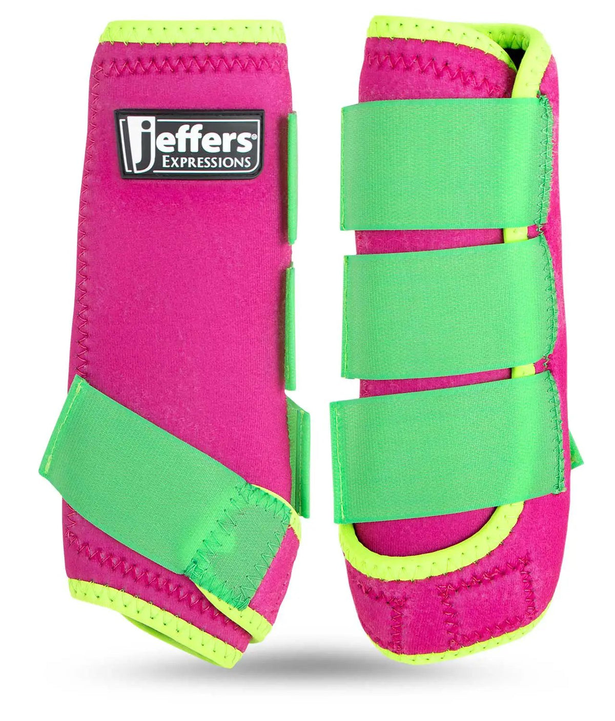 Jeffers Expressions neon pink protective horse boots with lime green straps