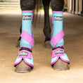 Load image into Gallery viewer, Jeffers Expressions neon protective horse boots; turquoise with pink straps, pair shown.
