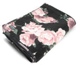Load image into Gallery viewer, Jeffers Expression oversized fleece throw blanket with pink rose floral pattern on black background, folded
