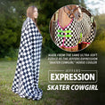 Load image into Gallery viewer, Jeffers Expression oversized fleece throw blanket in black-and-white checker; two blankets shown, on a person and a horse.
