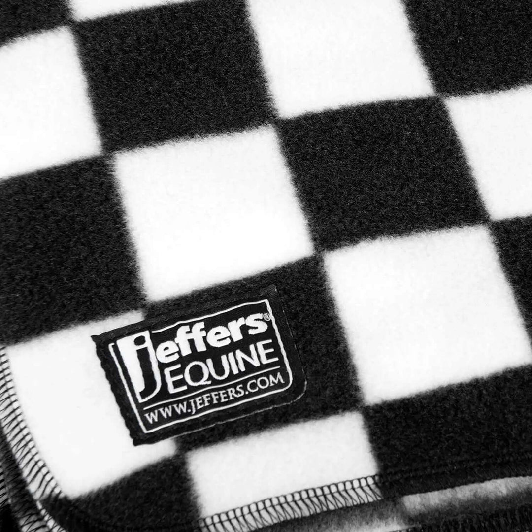 Jeffers Expression Oversized Fleece Throw Blanket in black and white plaid with Jeffers Equine label