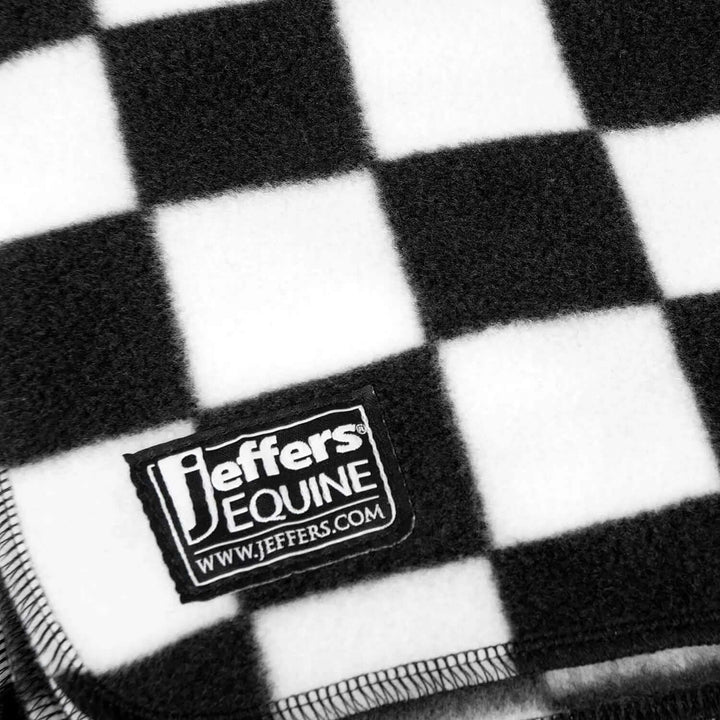 Jeffers Expression Oversized Fleece Throw Blanket in black and white plaid with Jeffers Equine label