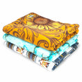 Load image into Gallery viewer, Jeffers Expression Oversized Fleece Throw Blanket stack of 4 colorful blankets, top orange sunflower pattern
