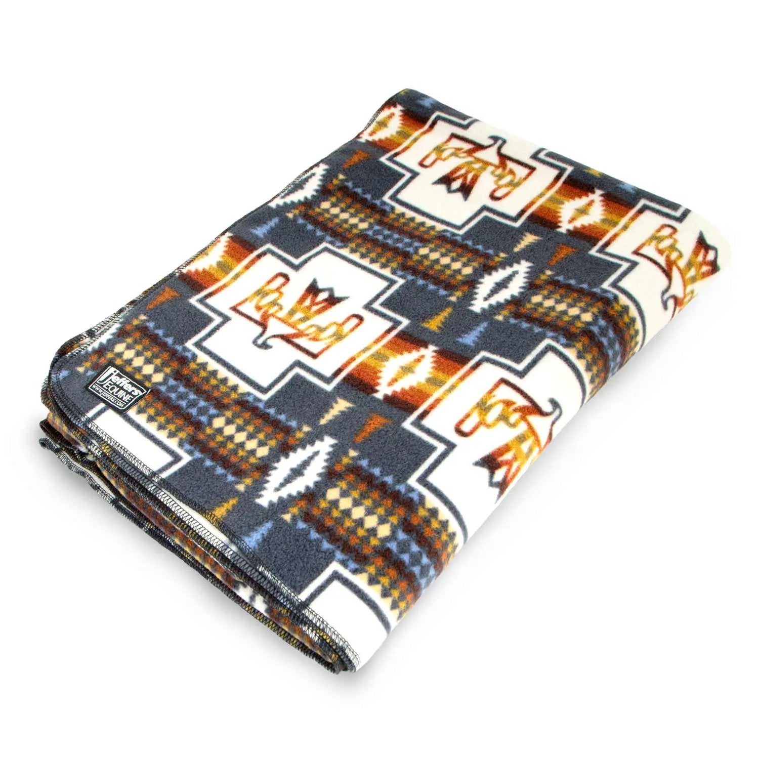 Jeffers Expression Oversized Fleece Throw Blanket with Southwestern geometric pattern in navy, orange, and white