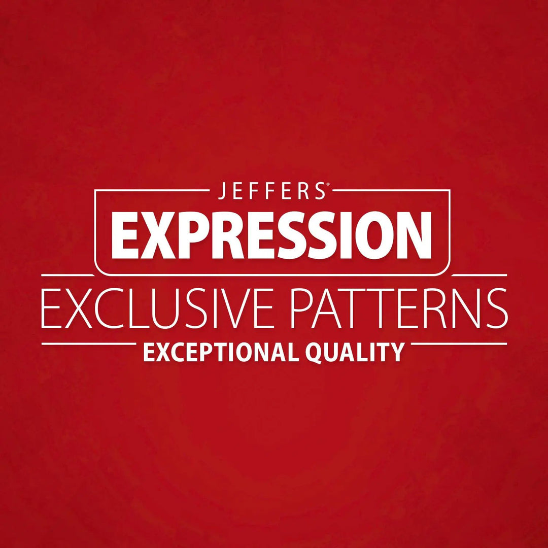 Jeffers Expression horse blanket branding on red background with exclusive patterns and exceptional quality.