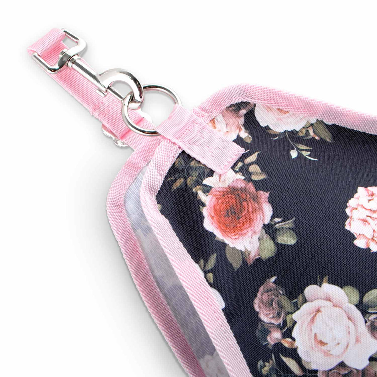 Jeffers Expression Top Loading Hay Bag, 600 Denier, pink floral print with metal hardware.