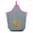 Load image into Gallery viewer, Jeffers Expressions top-loading hay bag, 600 Denier, black-and-white checkered with pink trim
