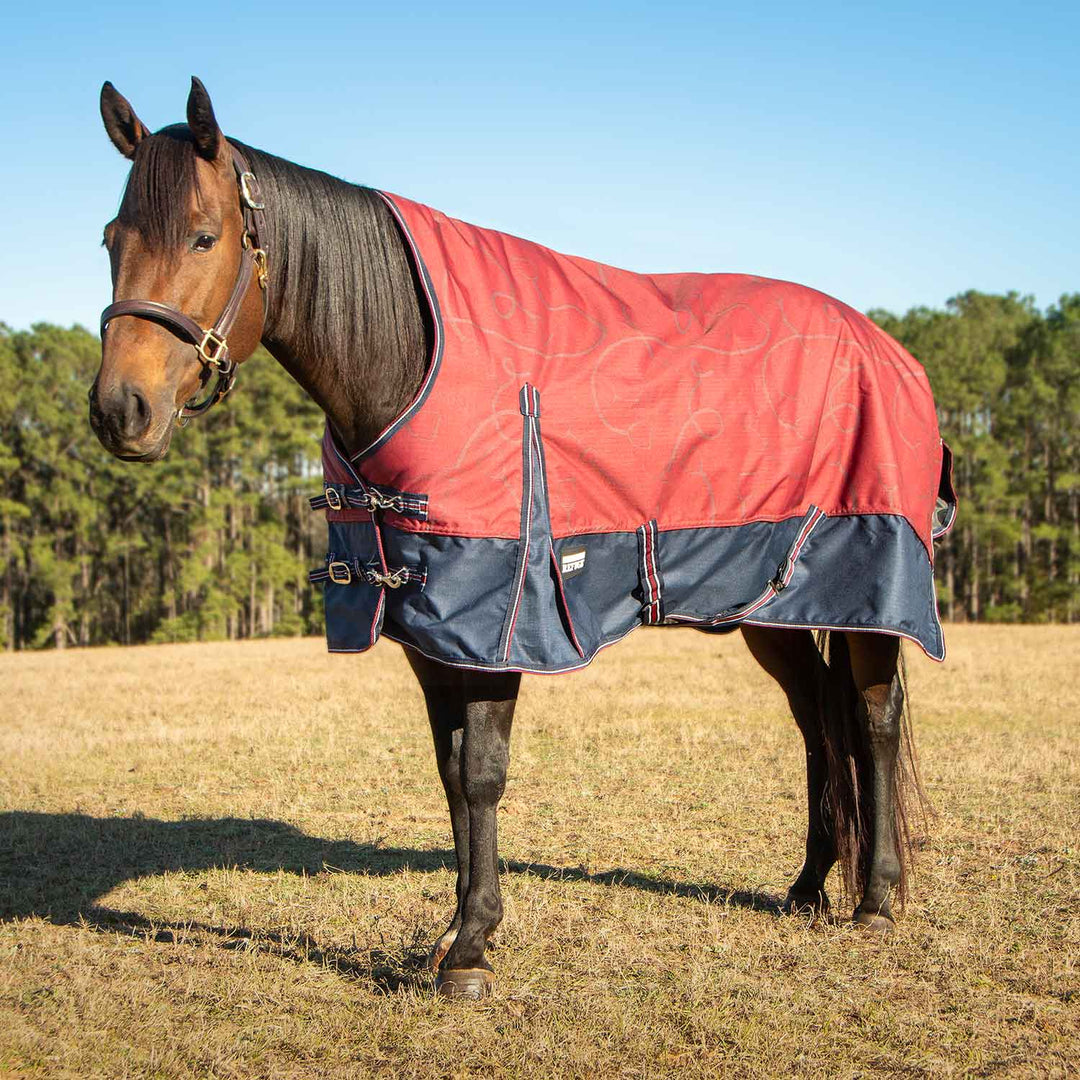 Jeffers Poplar Head Uniquely English 1200D High Neck Turnout Blanket, 240g, Merlot Snaffles and Irons
