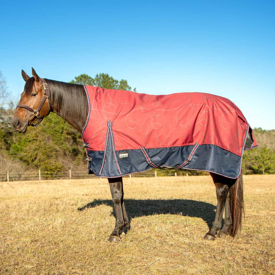 Jeffers Poplar Head Uniquely English 1200D High Neck Turnout Blanket, 240g, Merlot Snaffles and Irons