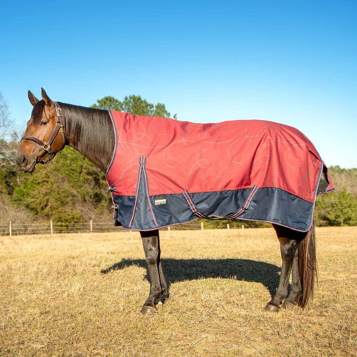 Jeffers Poplar Head Uniquely English 1200D High Neck Turnout Blanket, 240g, Merlot Snaffles and Irons