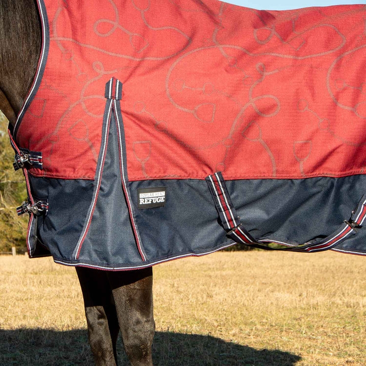 Jeffers Poplar Head Uniquely English 1200D High Neck Turnout Blanket, 240g, Merlot Snaffles and Irons