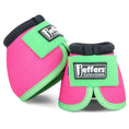 Bild in Galerie-Betrachter laden, Jeffers Expressions neon pink no-turn bell boots for horses with green trim; two boots shown
