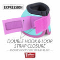 Bild in Galerie-Betrachter laden, Jeffers Expression Neon No-Turn Bell Boots for Horses in pink and teal with double hook-and-loop strap closure
