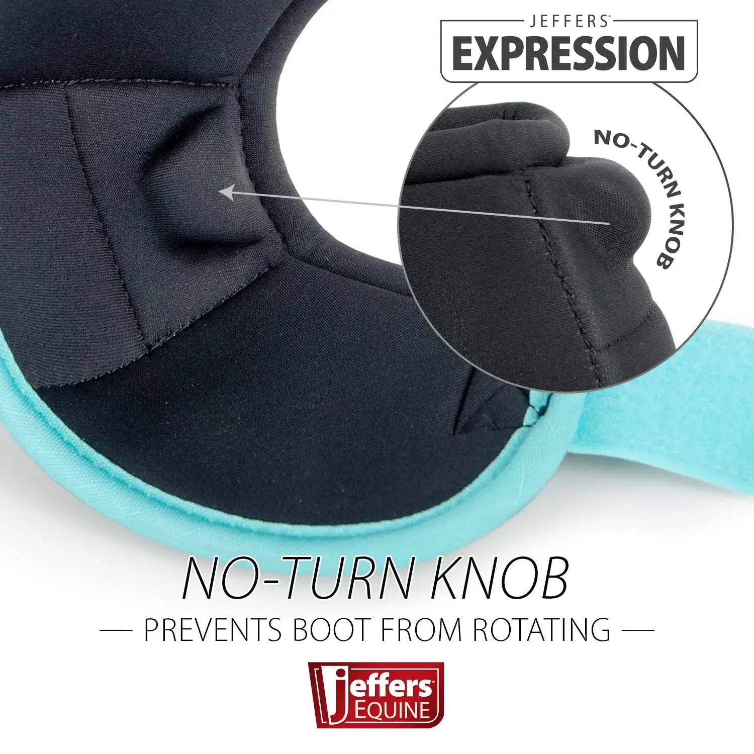 Jeffers Expression No-Turn Bell Boots for horses; navy exterior with turquoise edge