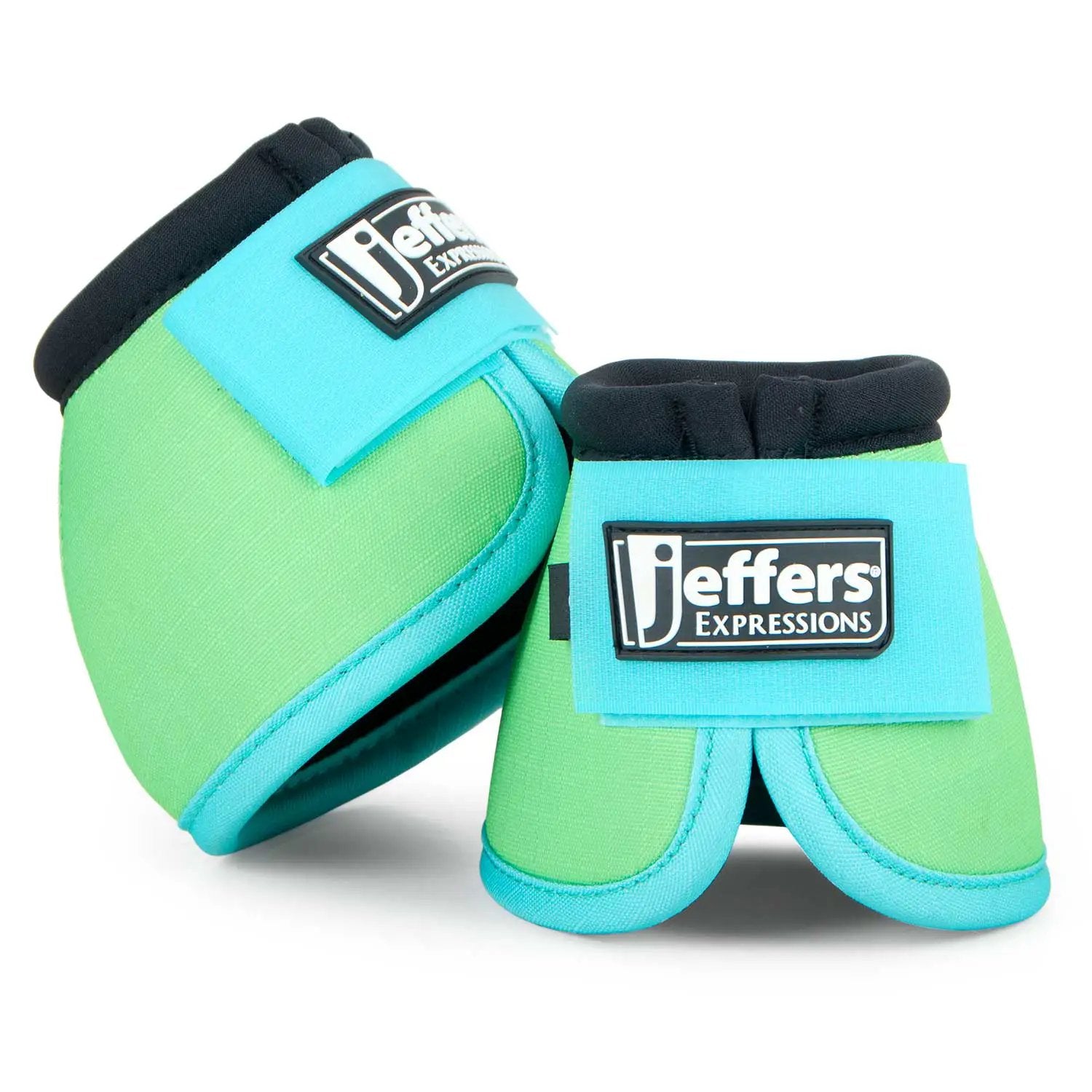 Jeffers Expressions neon No-Turn Bell Boots for Horses, turquoise with lime green accents (2)