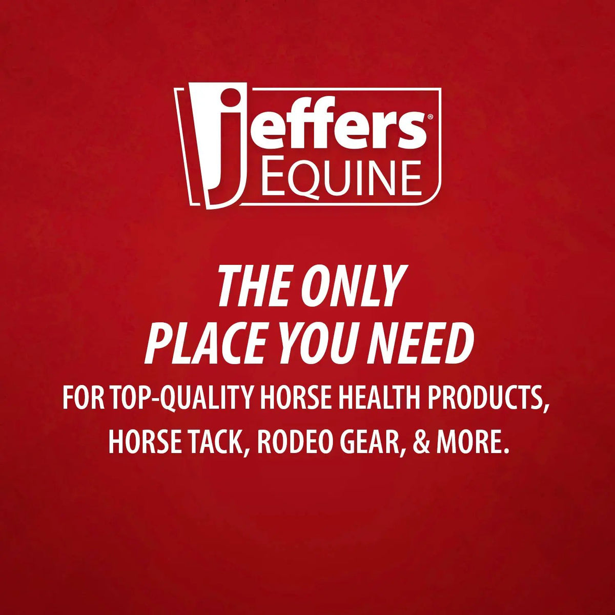 Jeffers Equine logo on red background with bold white text promoting horse health products.