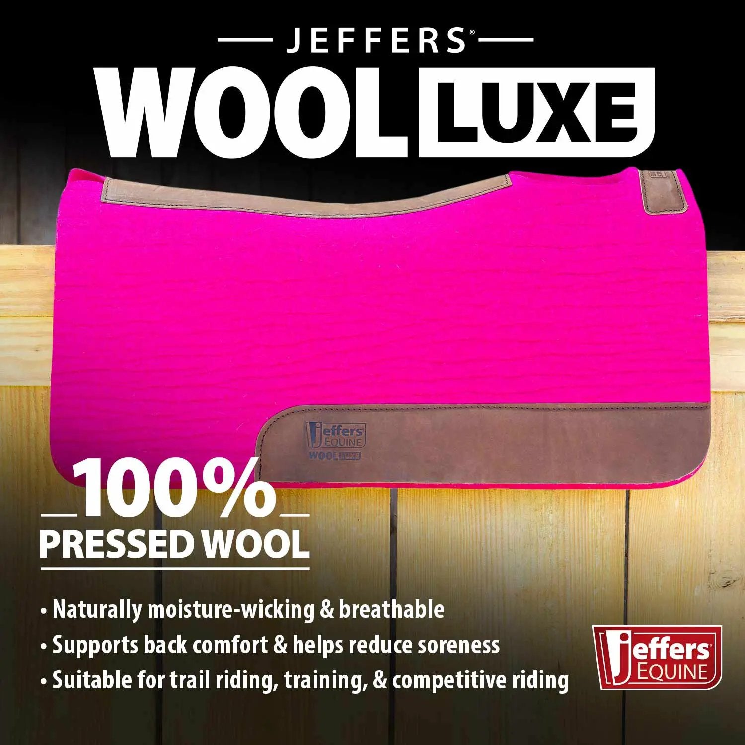 Jeffers WoolLuxe saddle pad; bright pink wool with brown leather trim