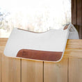 Bild in Galerie-Betrachter laden, Jeffers WoolLuxe 100% Wool equine saddle pad, white wool with brown leather trim and Jeffers patch
