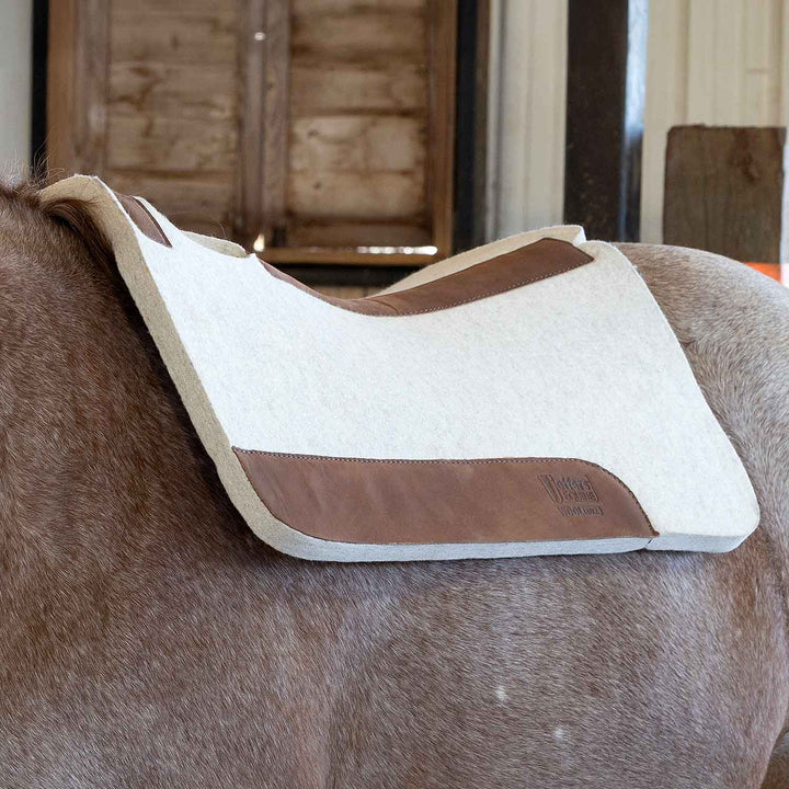 Jeffers WoolLuxe 100% Wool Equine Saddle Pad, white with brown leather trim