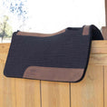 Bild in Galerie-Betrachter laden, Jeffers WoolLuxe 100% wool saddle pad in black with brown leather trim and patches; brand logo visible.
