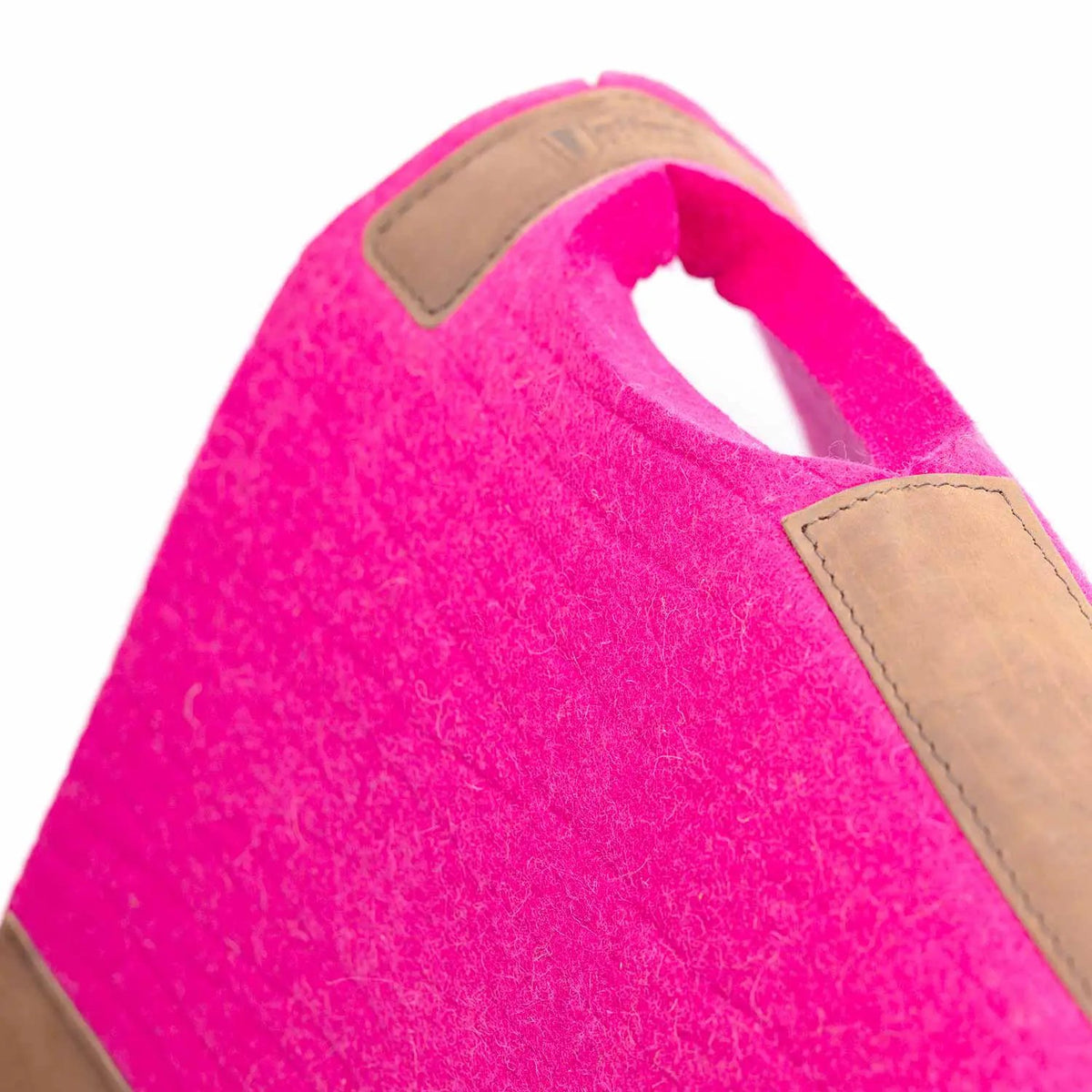 Jeffers WoolLuxe 100% Wool Equine Saddle Pad in bright pink with tan leather patches.
