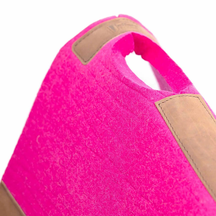 Jeffers WoolLuxe 100% Wool Equine Saddle Pad in bright pink with tan leather patches.