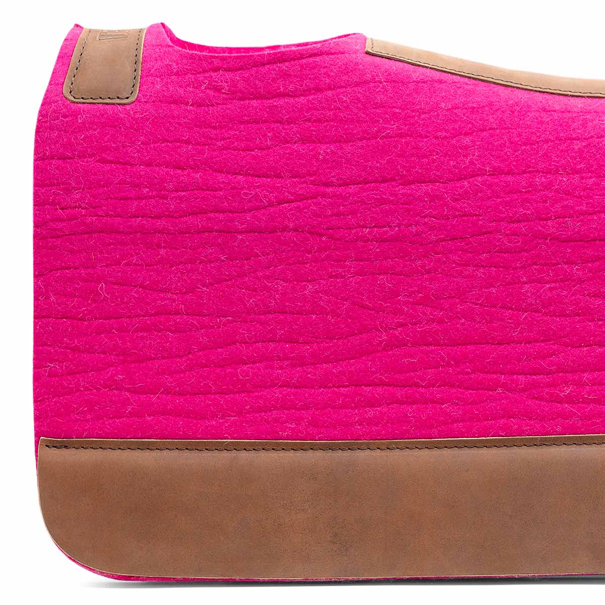 Saddle pad pink wool with tan leather trim