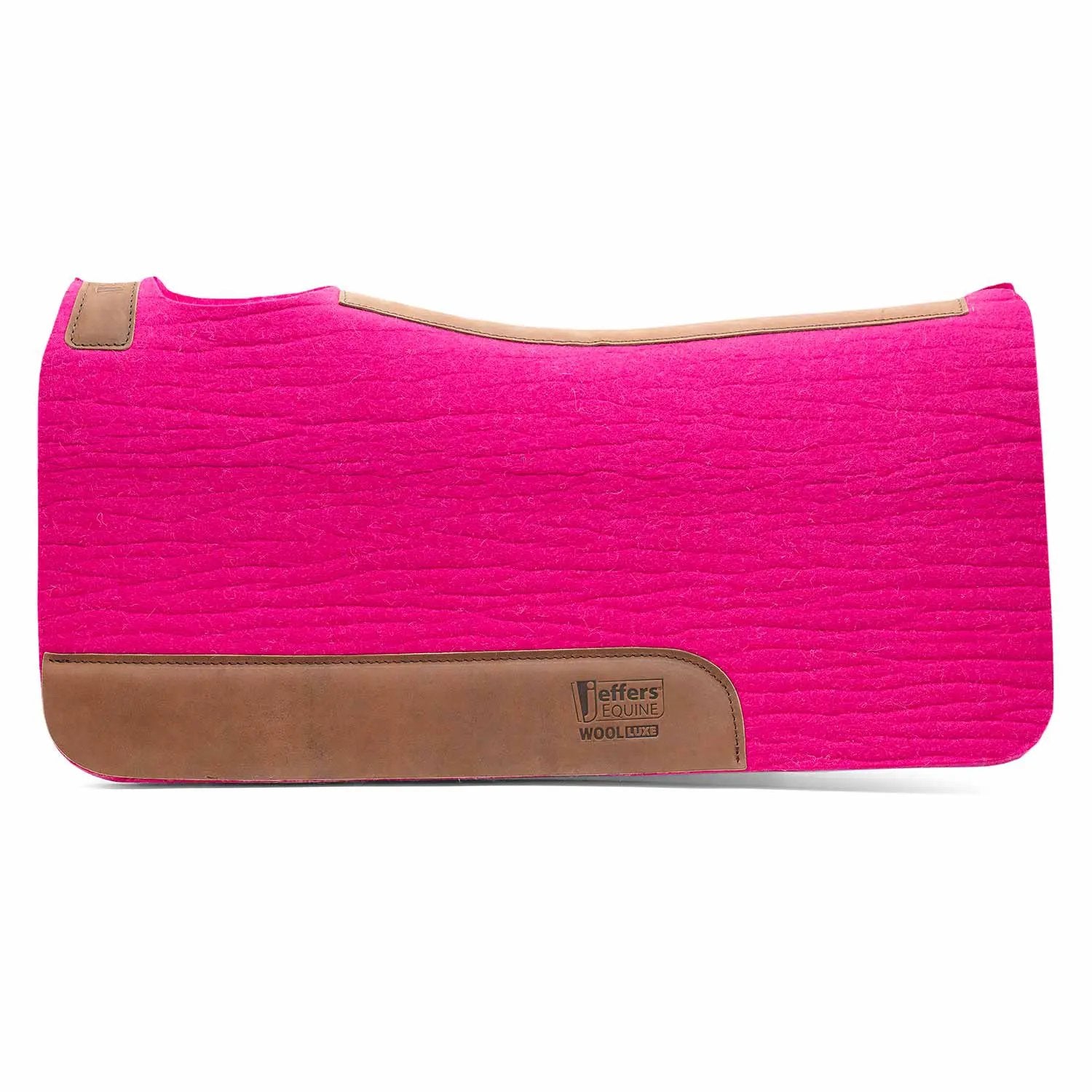 Jeffers WoolLuxe saddle pad, hot pink 100% wool with tan leather trim and logo patch
